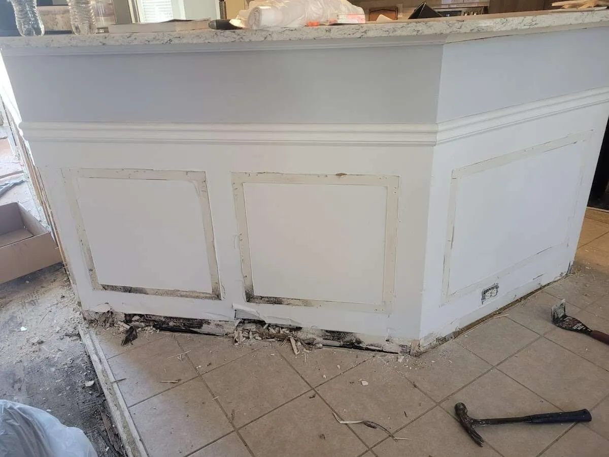 Water damage and mold on kitchen during Storm Damage Restoration in Seven Oaks
